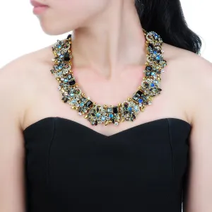 Vintage Crystal Rhinestone Statement Choker Bib Statement Necklace Earring Fashion Costume Jewelry Set for Women