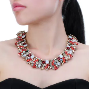 Vintage Crystal Rhinestone Statement Choker Bib Statement Necklace Earring Fashion Costume Jewelry Set for Women