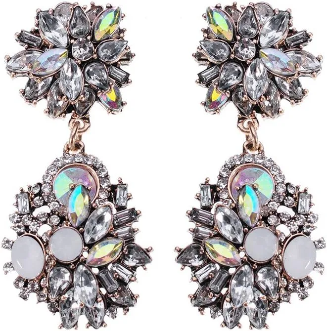 Vintage Crystal Rhinestone Statement Choker Bib Statement Necklace Earring Fashion Costume Jewelry Set for Women