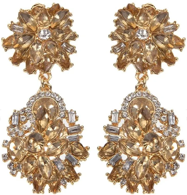 Vintage Crystal Rhinestone Statement Choker Bib Statement Necklace Earring Fashion Costume Jewelry Set for Women