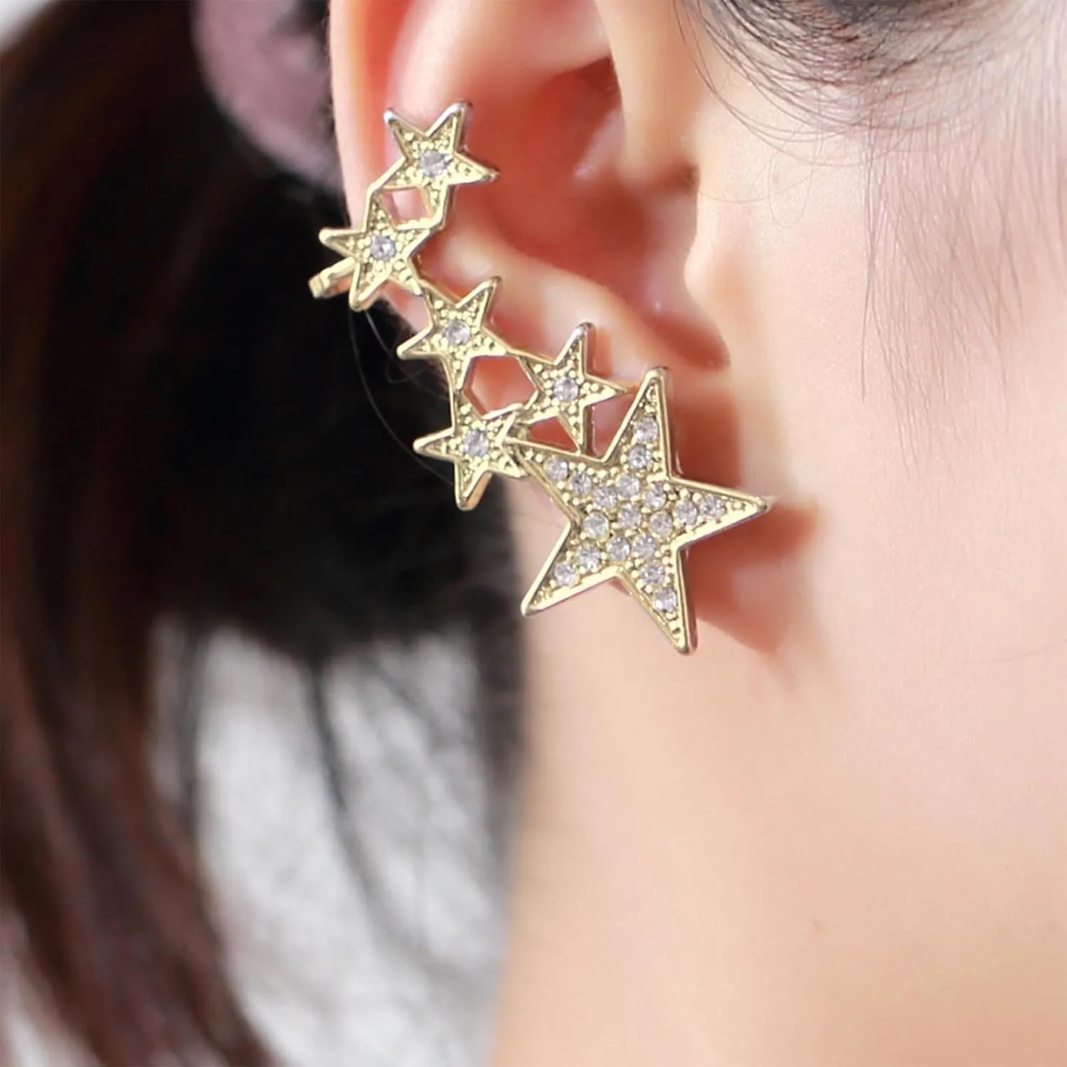 Vintage Crystal Star Ear Cuff Earring Boho Cz Star Ear Wrap Earring Rhinestone Star Ear Climber Earring Gold Crystal Clip On Cuff Earring Jewelry for Women