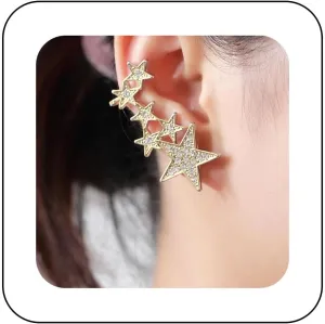 Vintage Crystal Star Ear Cuff Earring Boho Cz Star Ear Wrap Earring Rhinestone Star Ear Climber Earring Gold Crystal Clip On Cuff Earring Jewelry for Women