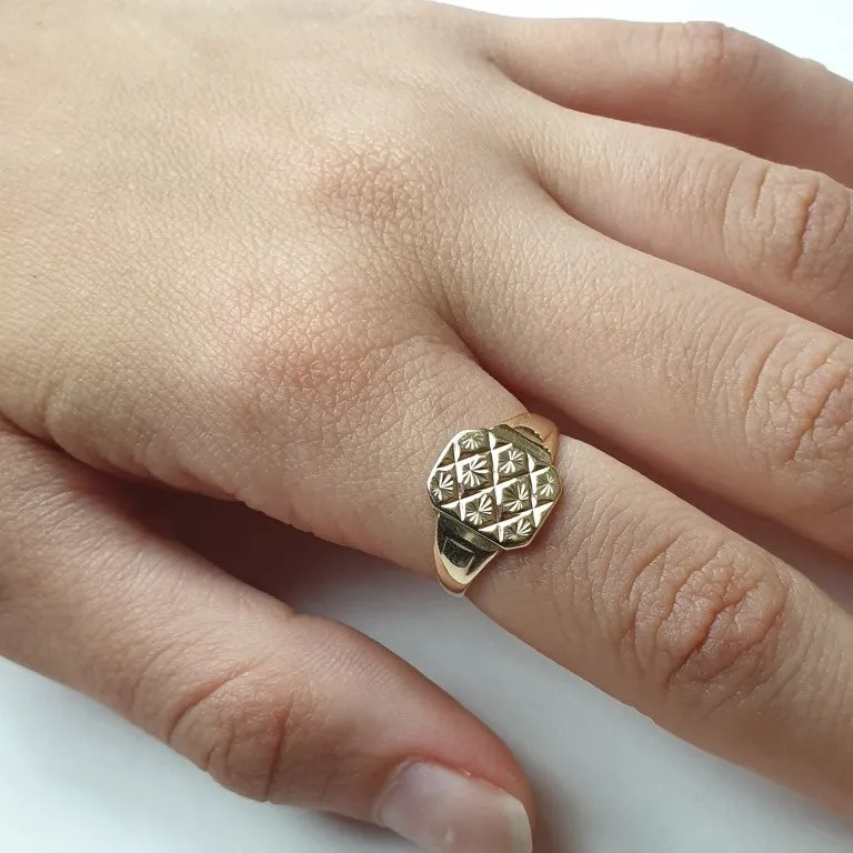 Vintage Cushion Shaped 14k Gold Vermeil Minimalist Signet Rings