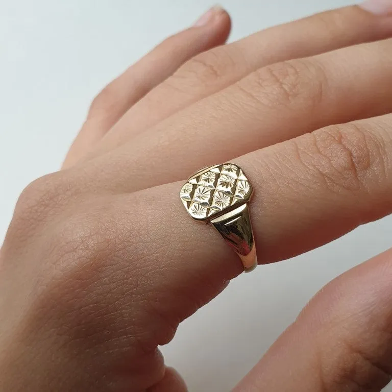Vintage Cushion Shaped 14k Gold Vermeil Minimalist Signet Rings