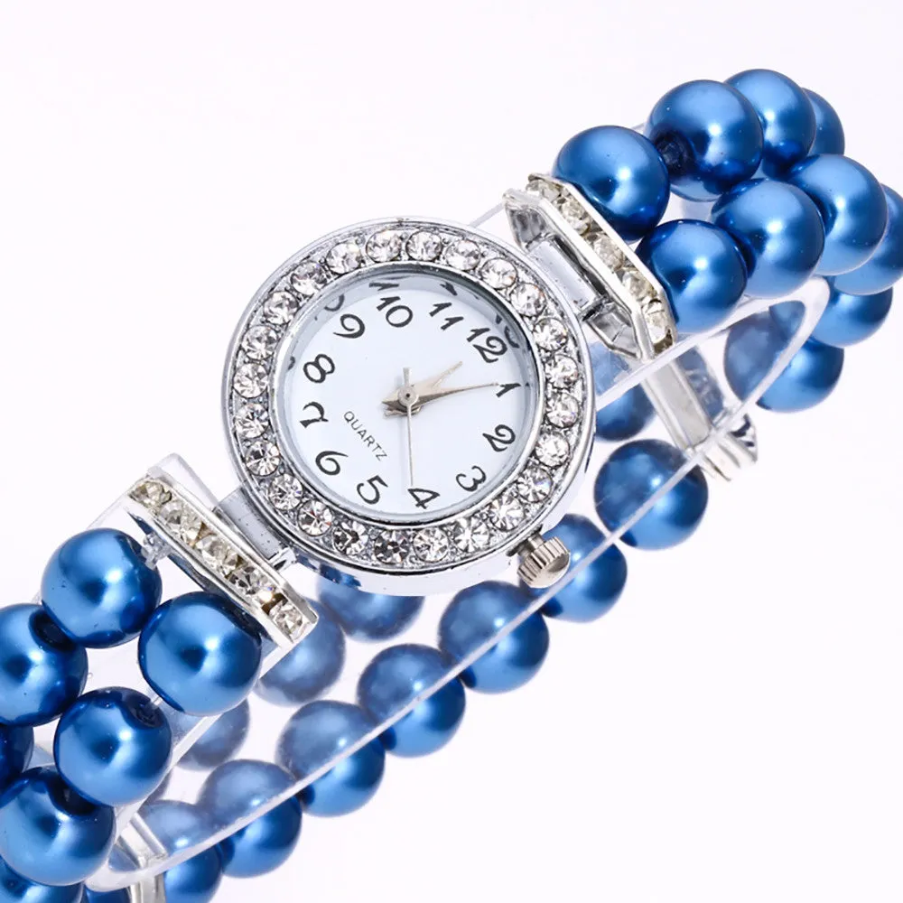 Vintage Era Pearl and Crystal Halo Stretch Elastic Watch for Woman Any Occasion Wedding Accessories