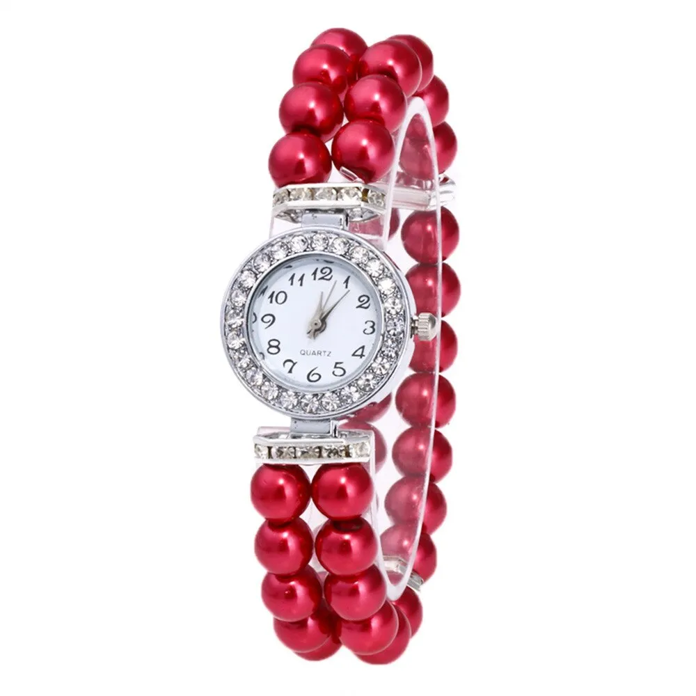 Vintage Era Pearl and Crystal Halo Stretch Elastic Watch for Woman Any Occasion Wedding Accessories