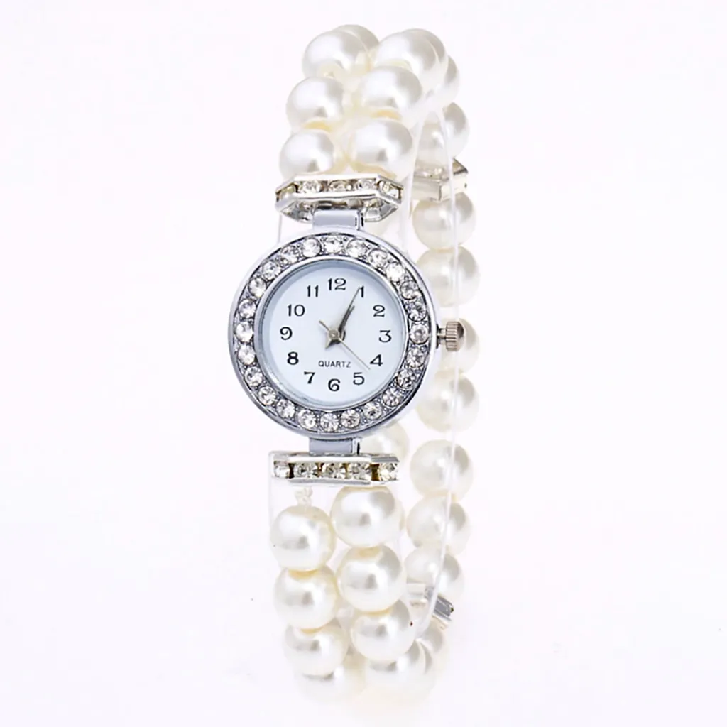 Vintage Era Pearl and Crystal Halo Stretch Elastic Watch for Woman Any Occasion Wedding Accessories