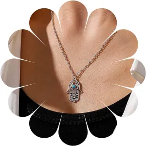 Vintage Hamsa Hand Pendant Necklace Buddha Palm Choker Necklace Gold Hamsa Hand Choker Necklace Retro Hamsa Hand Necklace Jewelry for Women and Girls (Gold)