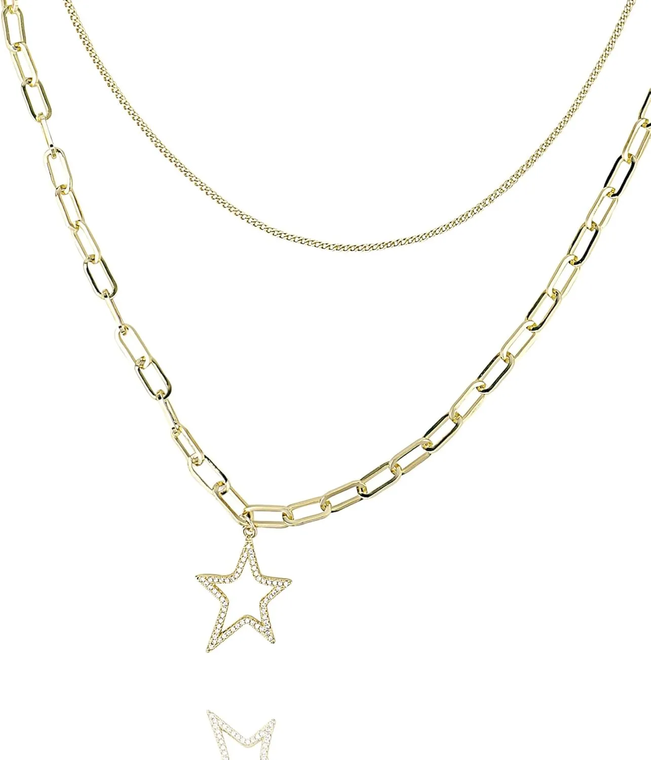 VINTAGE HAVANA Paperclip Chain Necklace For Women With Star Pendant 18K Gold Plated Fashion Jewelry Chain Link Necklace For Women Additional 2 Extender Included
