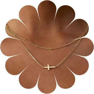 Vintage Layered Cross Pendant Necklace Tiny Cross Necklace Gold Cross Choker Necklace Retro Cross Chain Necklace Jewelry for Women