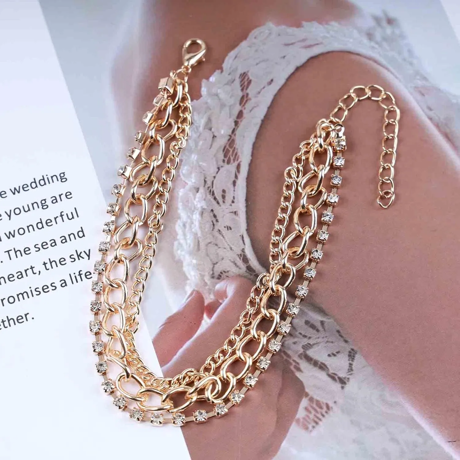 Vintage Layered Crystal Tennis Ankle Bracelet Gold Rhinestone Anklet Bracelets Cz Crystal Anklets Glitter Tennis Chain Foot Jewelry for Women and Girls (Gold)