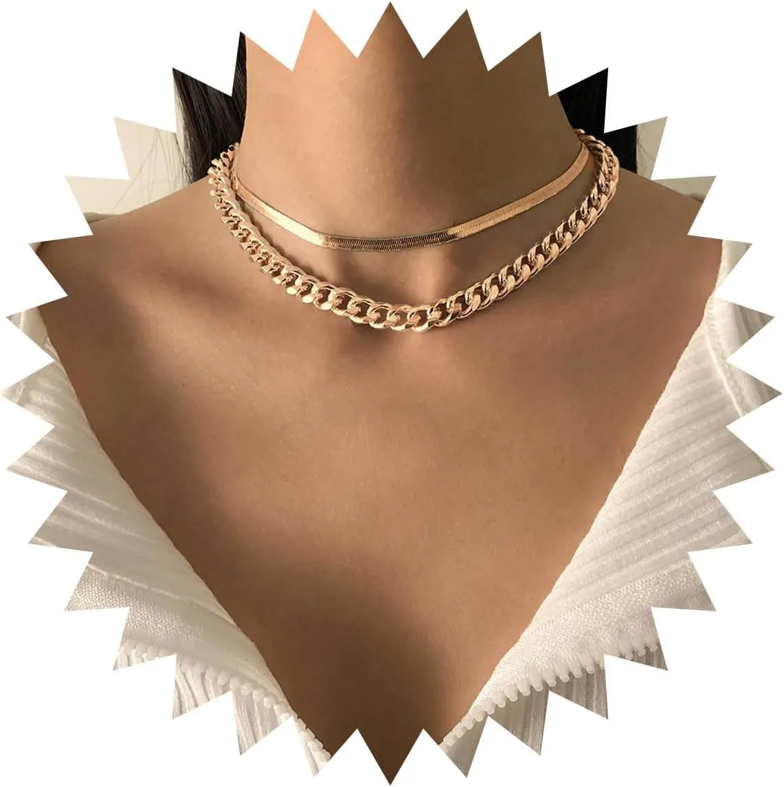 Vintage Layered Cuban Chain Choker Necklace Gold Chunky Curb Chain Necklace Punk Snake Chain Necklace 90s Hip Hop Necklace Chain Jewelry for Women