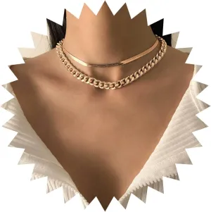 Vintage Layered Cuban Chain Choker Necklace Gold Chunky Curb Chain Necklace Punk Snake Chain Necklace 90s Hip Hop Necklace Chain Jewelry for Women
