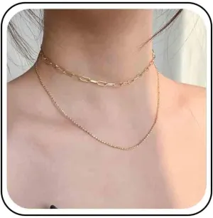 Vintage Layered Paperclip Chain Choker Necklace Gold Chunky Paper Chain Necklace Punk Oval Chain Necklace Thin Ball Chain Necklace Chain for Women