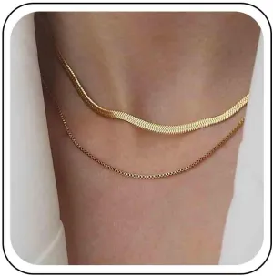 Vintage Layered Snake Chain Necklace Snake Chain Choker Necklace Herringbone Chain Necklace Gold Punk Link Chain Necklace Layering Chain for Women