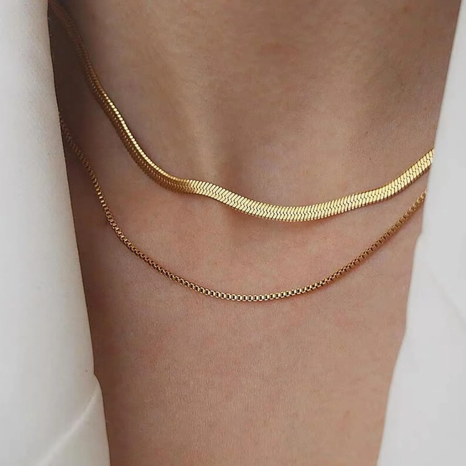 Vintage Layered Snake Chain Necklace Snake Chain Choker Necklace Herringbone Chain Necklace Gold Punk Link Chain Necklace Layering Chain for Women