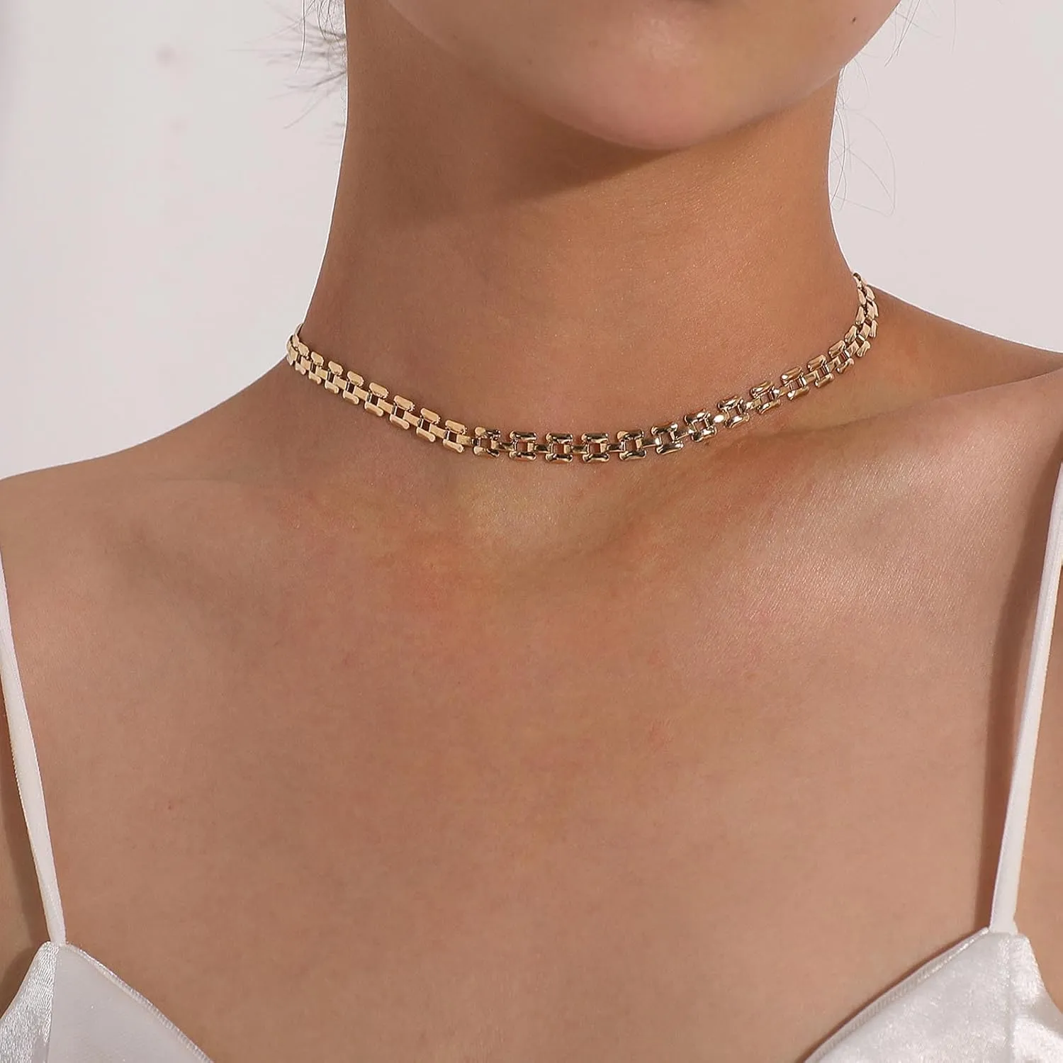 Vintage Layered Square Chain Choker Necklace Gold Chunky Link Chain Necklace Punk Wide Chain Necklace Geometry Chain Necklace Chain for Women