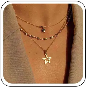 Vintage Layered Star Pendant Necklace Hollow Star Choker Necklace Star Chain Choker Necklace Layering Star Necklace Gold Star Necklace for Women