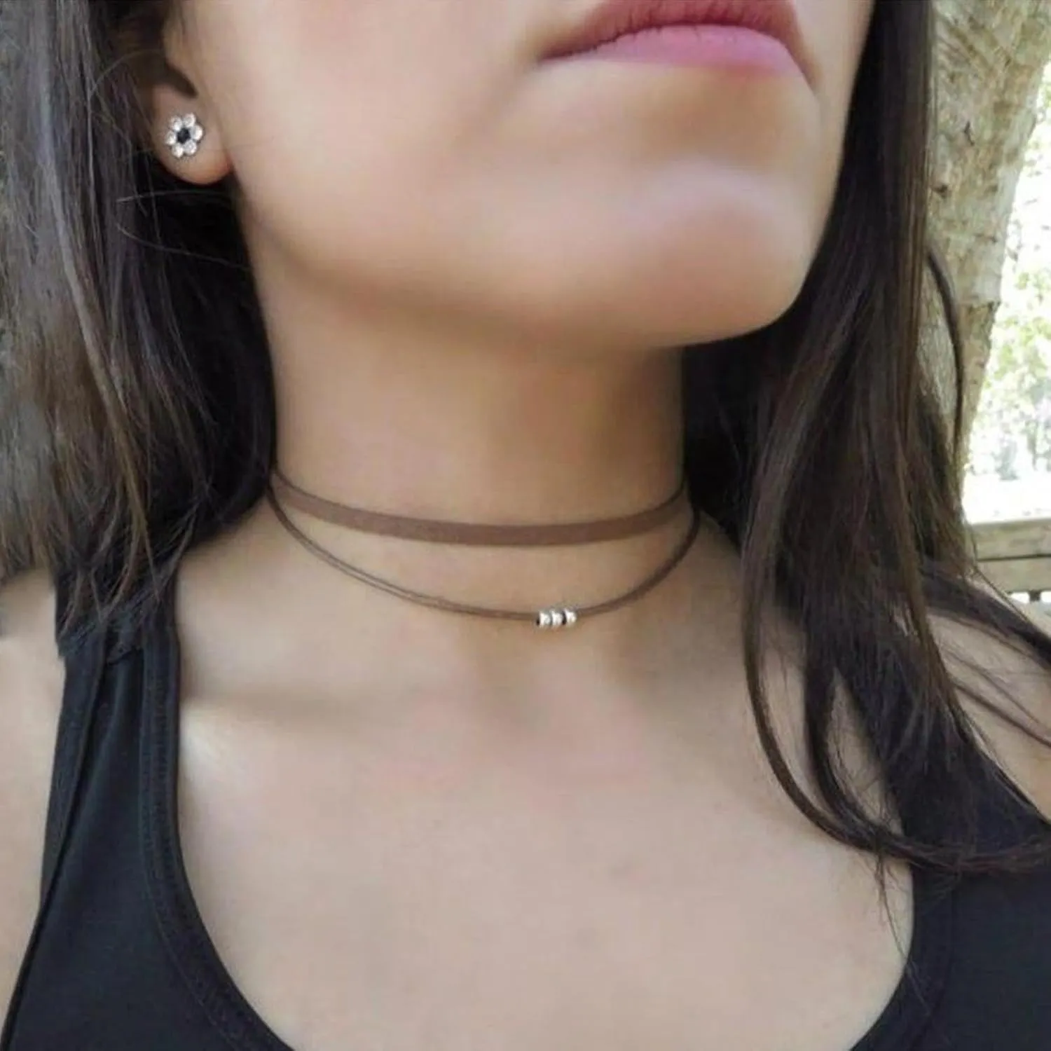 Vintage Layered Suede Choker Necklace Gothic Leather Necklace Velvet Choker Necklace Silver Beaded Chain Necklace Retro Necklace Jewelry for Women