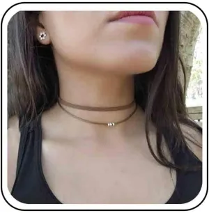 Vintage Layered Suede Choker Necklace Gothic Leather Necklace Velvet Choker Necklace Silver Beaded Chain Necklace Retro Necklace Jewelry for Women