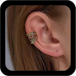 Vintage Leaf Ear Cuff Earrings Tribal Gold Climber Retro Cartilage Jewelry for Women