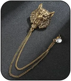 Vintage Leopard Head Chain Brooch Lion Head Rhinestone Crown Fringe Pin Punk Style Cool Animal Head Collar Fringe Suit Pin Men's Shirt Pin Corsage