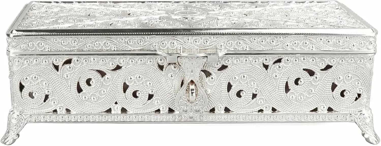 Vintage Metal Jewelry Box, Protection Alloy Material, Large Capacity Rectangular Trinket Box, Soft Velvet Lining Protects Jewelry from Dust, Exquisite Vintage Patterns, (Gold) Box