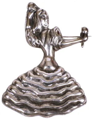 Vintage Mexican Sterling Silver Figural Brooch Latin Dancer Playing Maracas by Alero