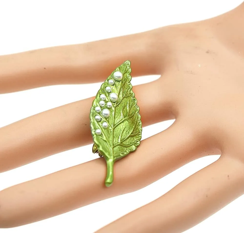 Vintage Pearl Leaves Brooches Green Enamel Paint Plant Flowers Statement Brooch Pins Fashion Jewelry Accessories for Women Girl Gift