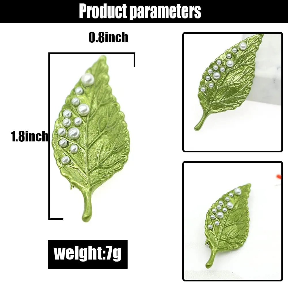 Vintage Pearl Leaves Brooches Green Enamel Paint Plant Flowers Statement Brooch Pins Fashion Jewelry Accessories for Women Girl Gift