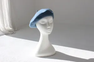 Vintage Pure Wool Beret in Denim Blue