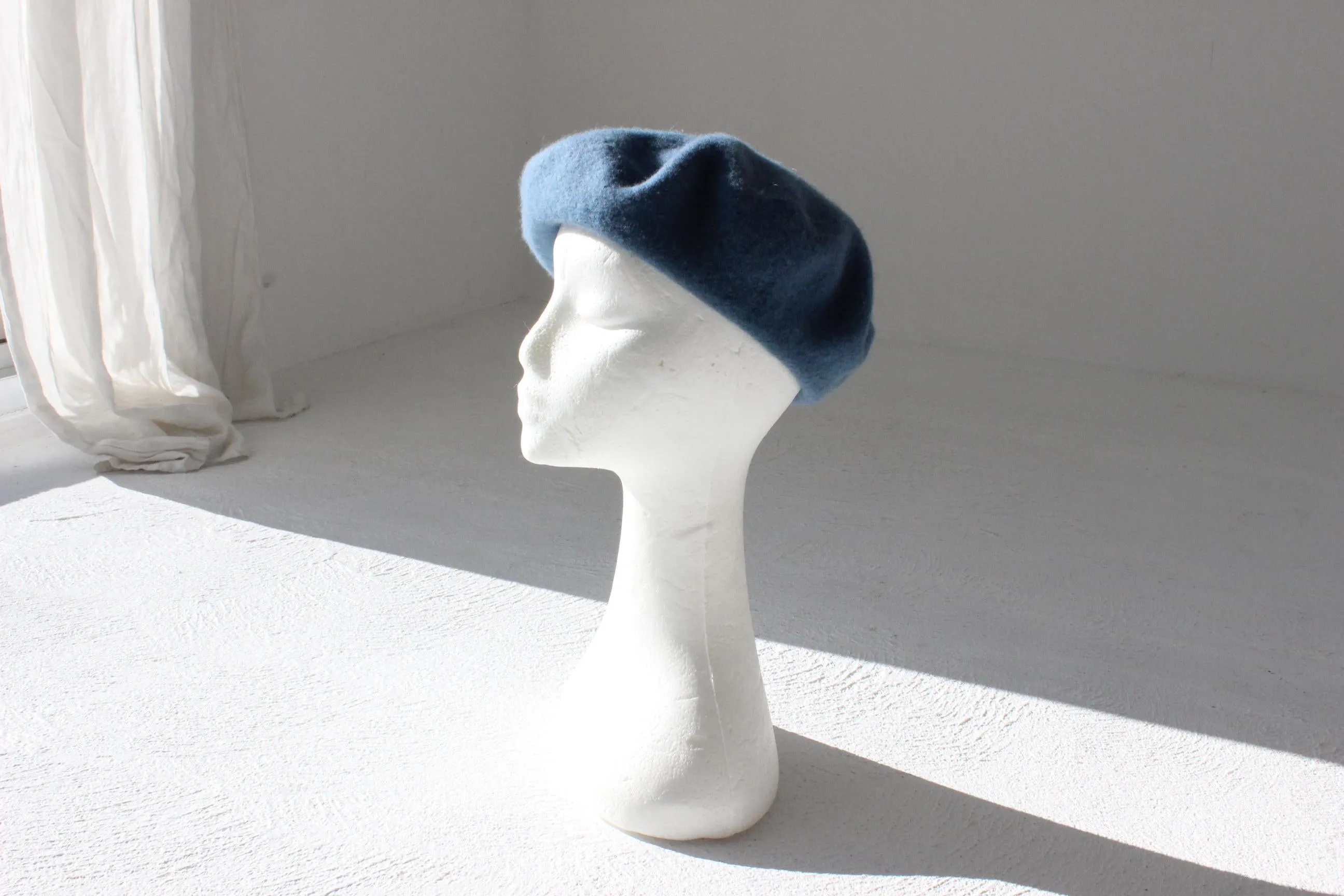 Vintage Pure Wool Beret in Denim Blue