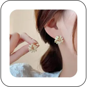 Vintage Rhinestone Moonstone Flower Earrings Opal Flower Stud Earrings Gold Cz Flower Stud Earrings Crystal Moonstone Earrings Jewelry for Women