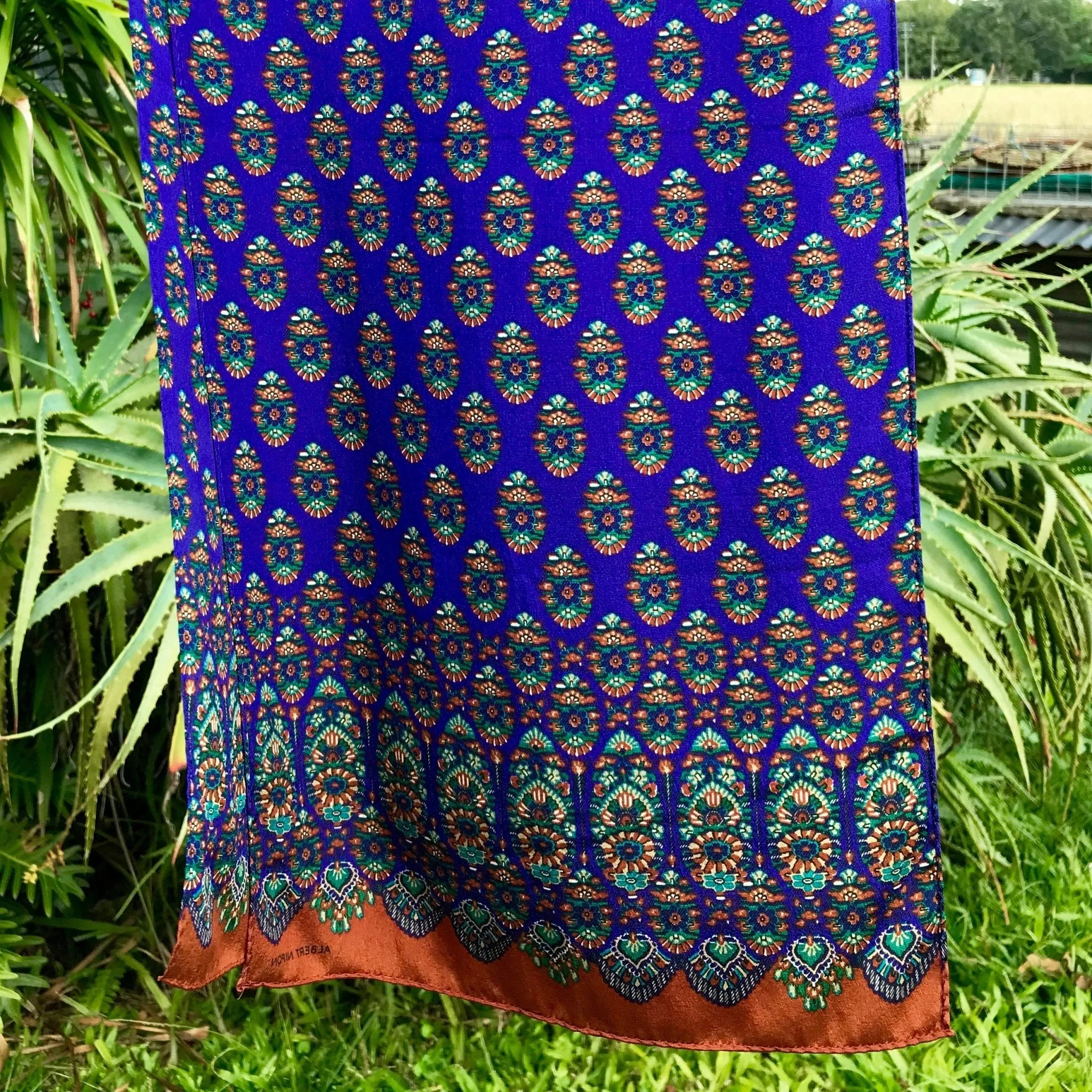 Vintage Silk Scarf 'Albert Nipon' Geometric Floral Print - Oblong - OOAK