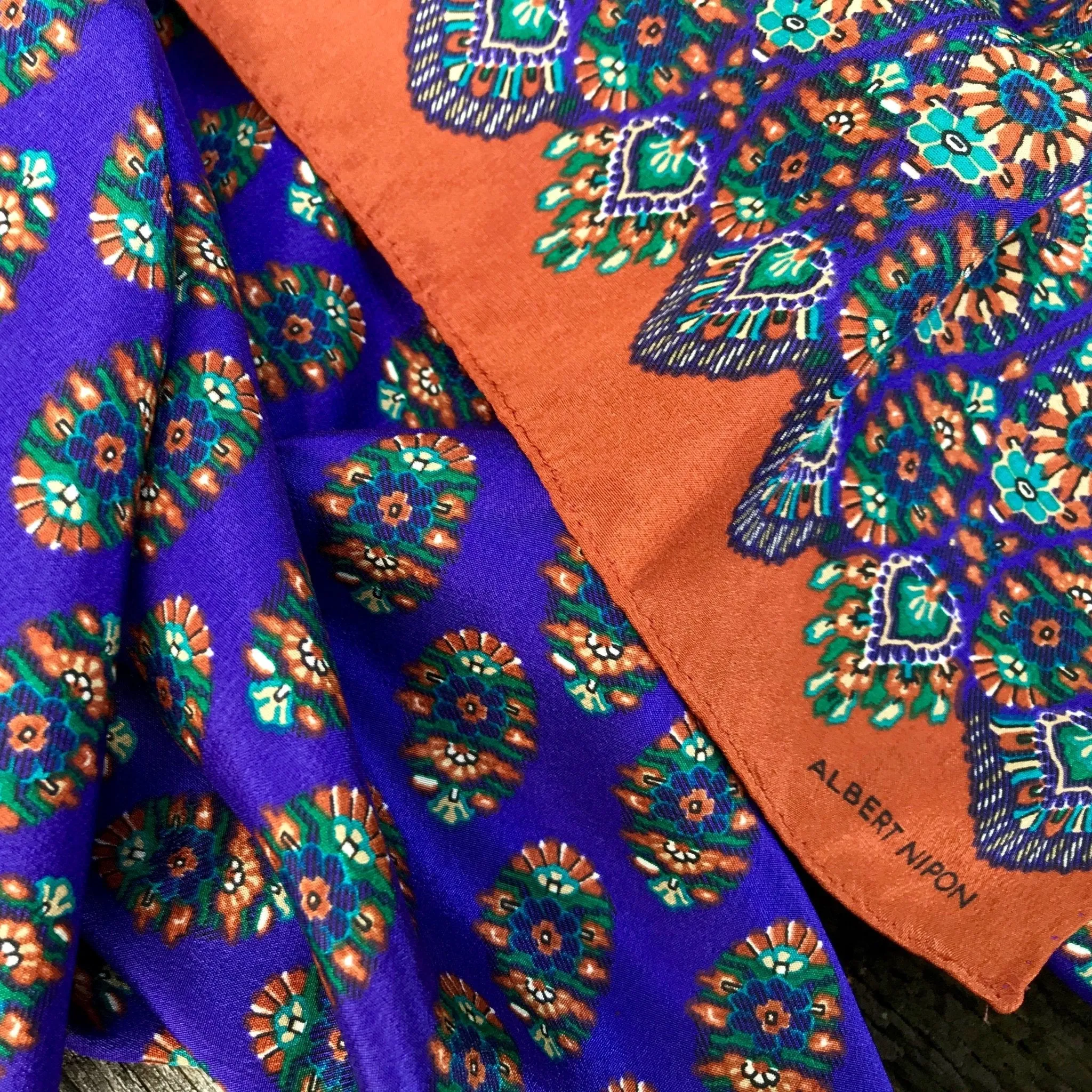 Vintage Silk Scarf 'Albert Nipon' Geometric Floral Print - Oblong - OOAK