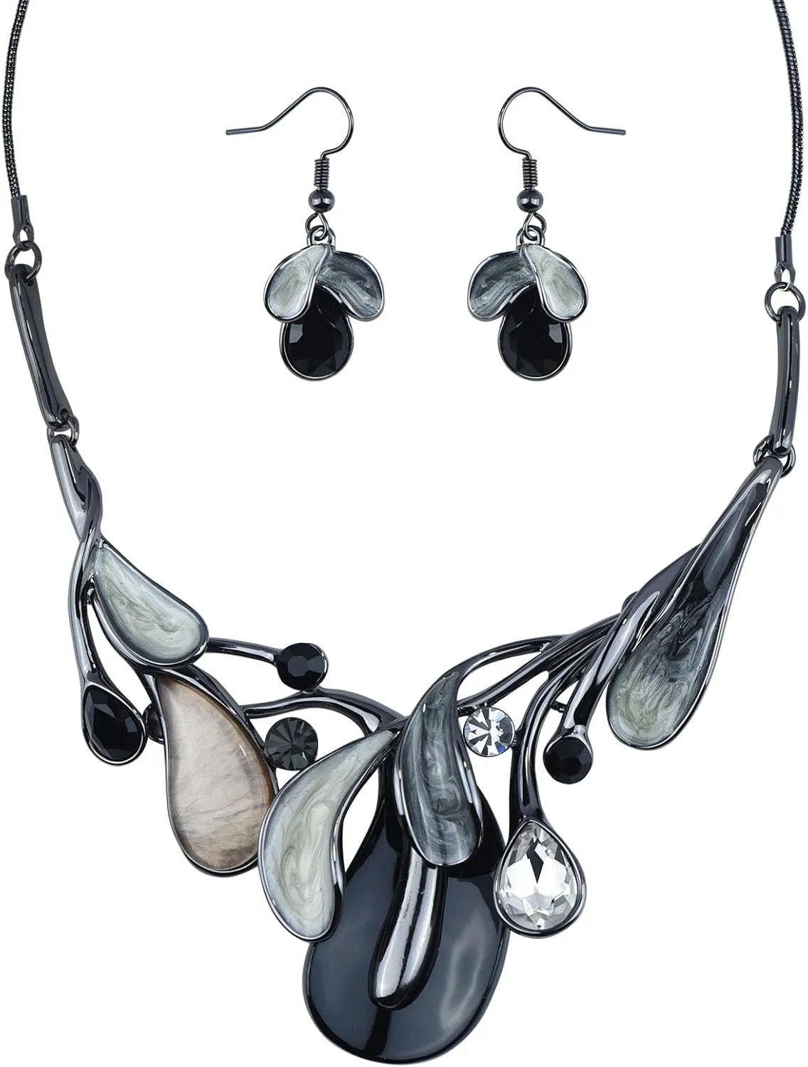Vintage Statement Jewelry Set Leaf Floral Bohemian Boho Statement Necklace Earring Set Crystal Fashion Costume Jewelry