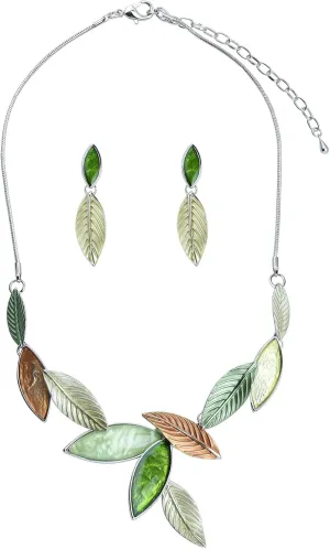 Vintage Statement Jewelry Set Leaf Floral Bohemian Boho Statement Necklace Earring Set Crystal Fashion Costume Jewelry