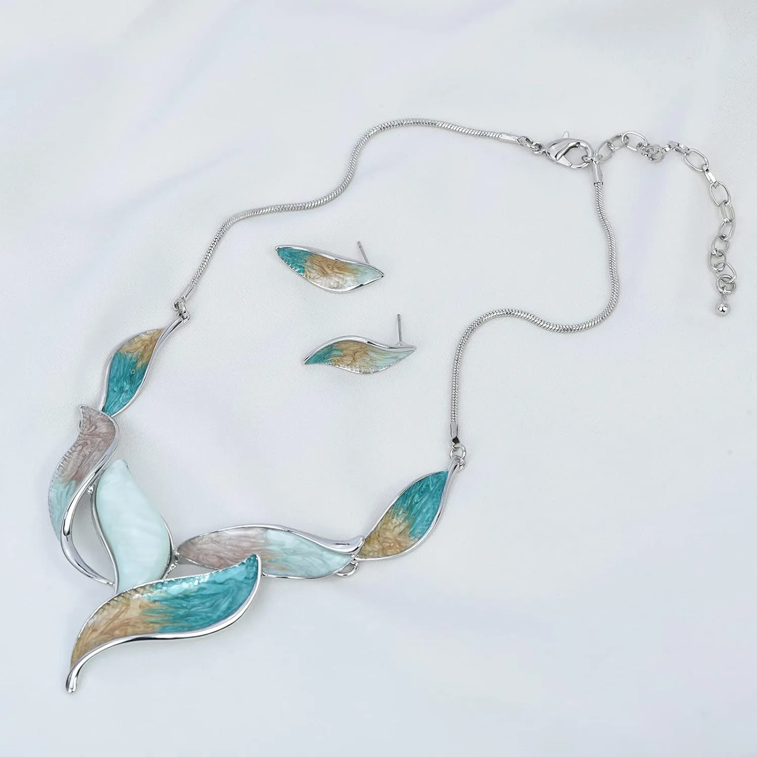 Vintage Statement Jewelry Set Leaf Floral Bohemian Boho Statement Necklace Earring Set Crystal Fashion Costume Jewelry