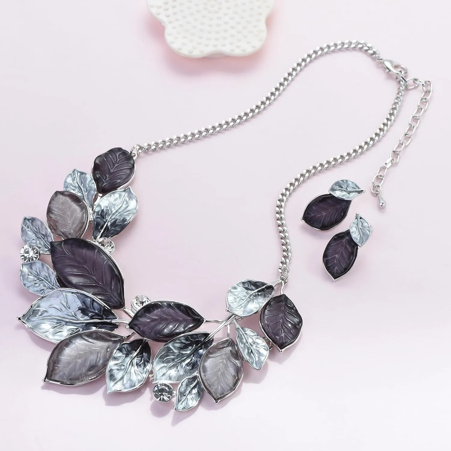 Vintage Statement Jewelry Set Leaf Floral Bohemian Boho Statement Necklace Earring Set Crystal Fashion Costume Jewelry
