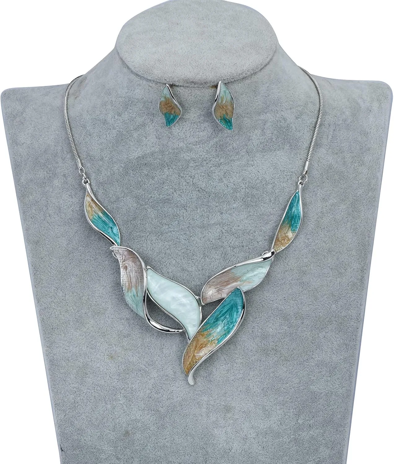 Vintage Statement Jewelry Set Leaf Floral Bohemian Boho Statement Necklace Earring Set Crystal Fashion Costume Jewelry