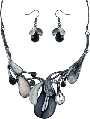 Vintage Statement Jewelry Set Leaf Floral Bohemian Boho Statement Necklace Earring Set Crystal Fashion Costume Jewelry