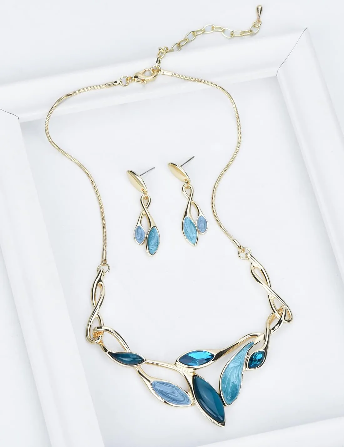 Vintage Statement Jewelry Set Leaf Floral Bohemian Boho Statement Necklace Earring Set Crystal Fashion Costume Jewelry