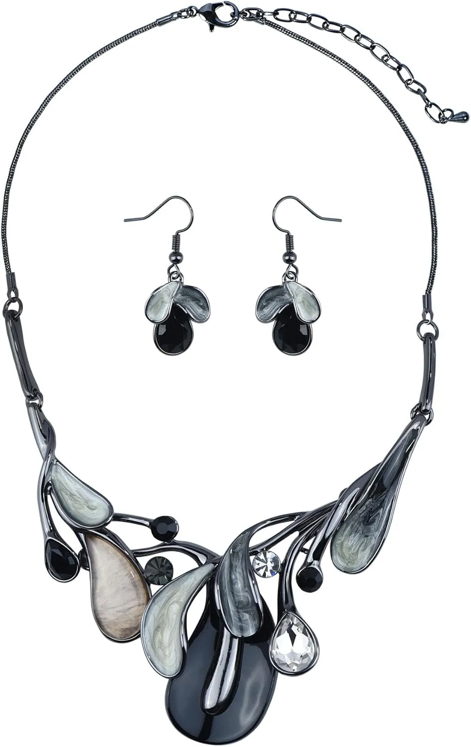 Vintage Statement Jewelry Set Leaf Floral Bohemian Boho Statement Necklace Earring Set Crystal Fashion Costume Jewelry