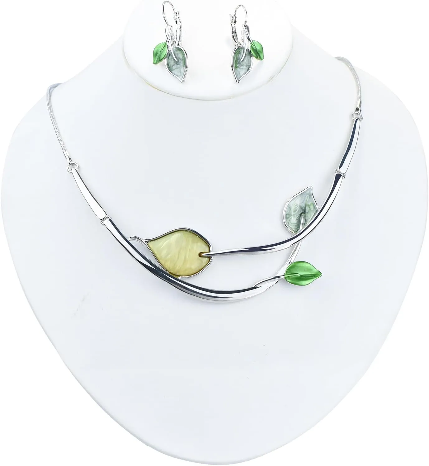 Vintage Statement Jewelry Set Leaf Floral Bohemian Boho Statement Necklace Earring Set Crystal Fashion Costume Jewelry