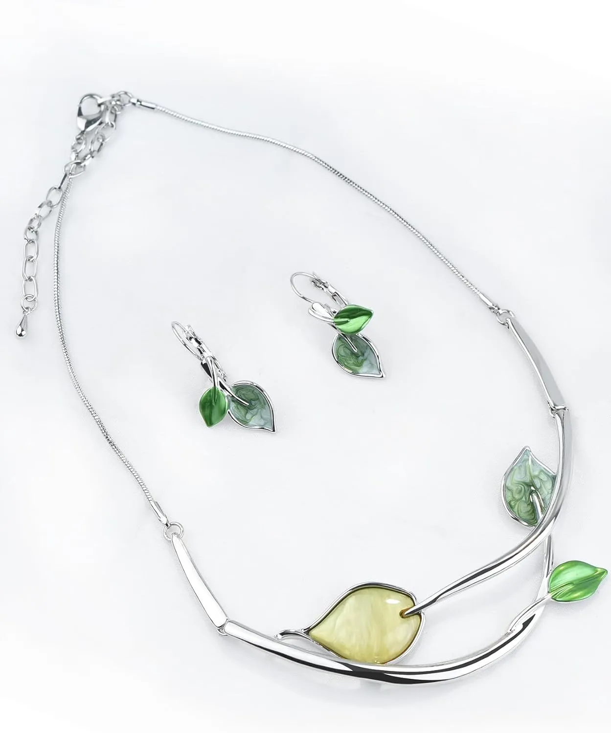 Vintage Statement Jewelry Set Leaf Floral Bohemian Boho Statement Necklace Earring Set Crystal Fashion Costume Jewelry
