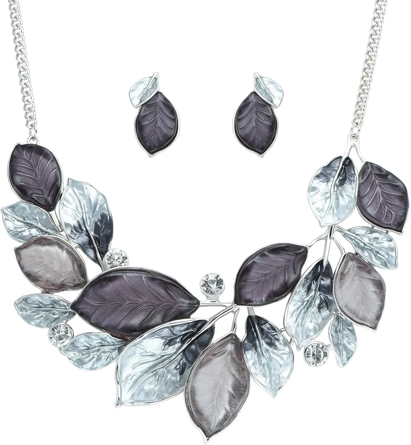 Vintage Statement Jewelry Set Leaf Floral Bohemian Boho Statement Necklace Earring Set Crystal Fashion Costume Jewelry
