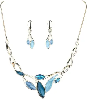 Vintage Statement Jewelry Set Leaf Floral Bohemian Boho Statement Necklace Earring Set Crystal Fashion Costume Jewelry