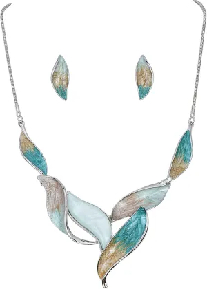 Vintage Statement Jewelry Set Leaf Floral Bohemian Boho Statement Necklace Earring Set Crystal Fashion Costume Jewelry