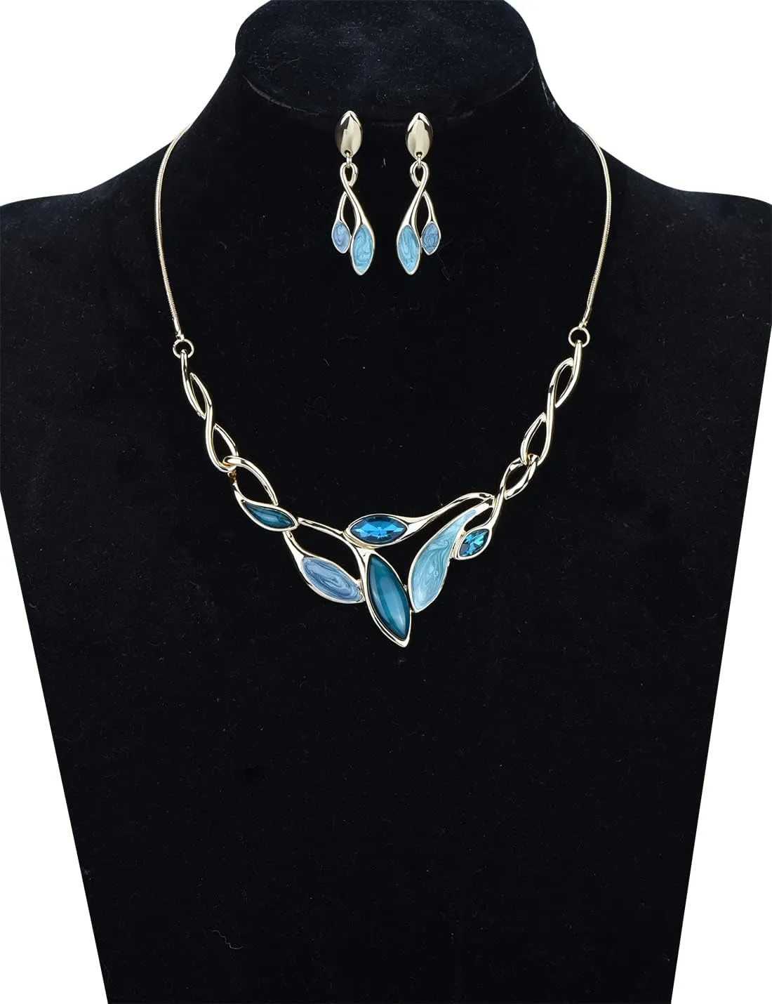 Vintage Statement Jewelry Set Leaf Floral Bohemian Boho Statement Necklace Earring Set Crystal Fashion Costume Jewelry