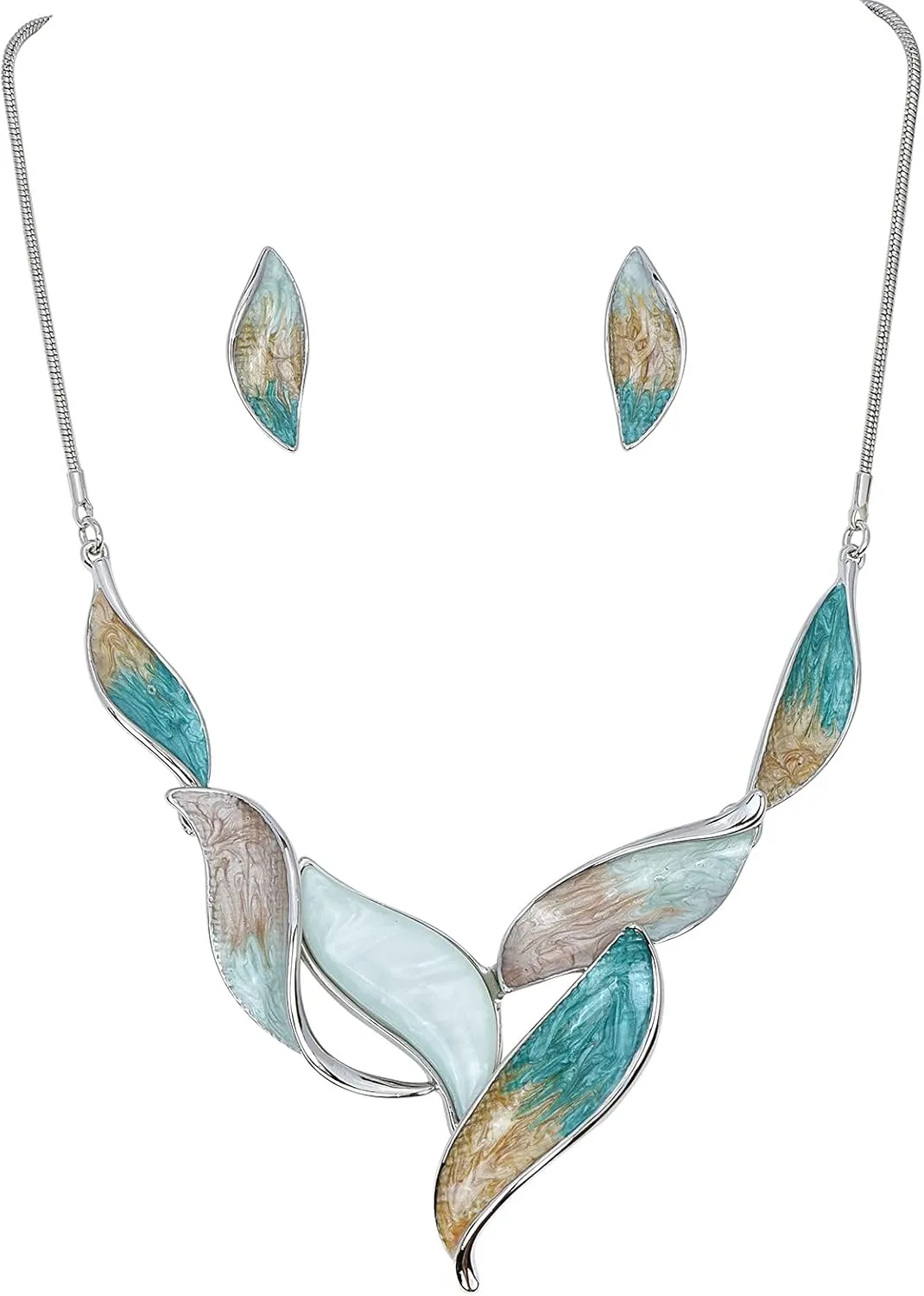 Vintage Statement Jewelry Set Leaf Floral Bohemian Boho Statement Necklace Earring Set Crystal Fashion Costume Jewelry